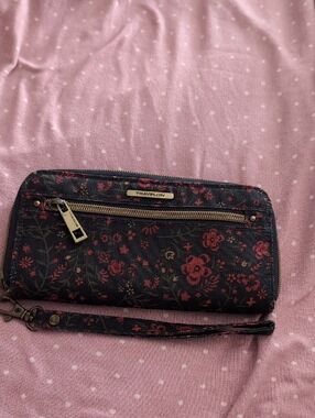 Travelon Black Wallet with Red Floral Print and Gold Hardware